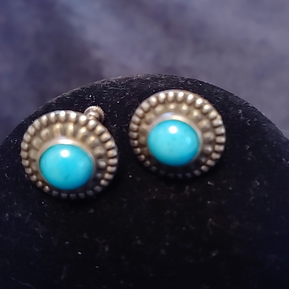 Vtg. Sterling Turquoise Screw Back Earrings - Picture 1 of 4